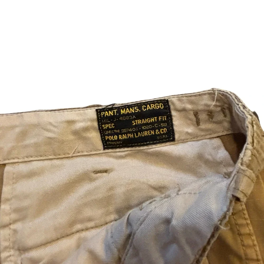 Polo Ralph Lauren Mens Tan Cotton Ripstop Military Cargo Pants Straight‎ 42x32